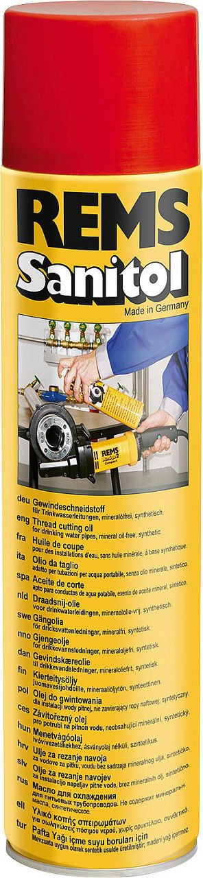 Synthetischer, mineralölfreier Rems Sanitol Gewindeschneidstoff. Speziell für Trinkwasser. 600 ml Spray Synthetischer, mineralölfreier Rems Sanitol Gewindeschneidstoff. Speziell für Trinkwasser. 600 ml Spray