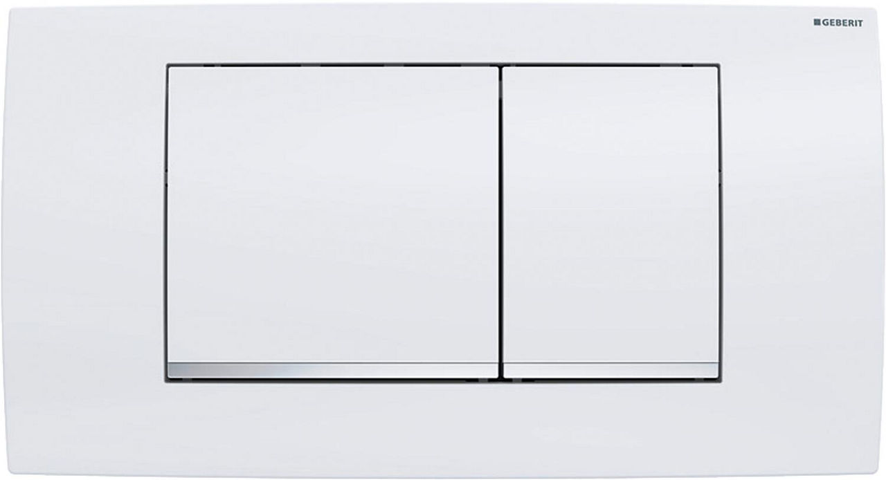 Betätigungsplatte Twinline 30 2-Mengen Taste, weiß mit Designstreifen Hochglanz Betätigungsplatte Twinline 30 2-Mengen Taste, weiß mit Designstreifen Hochglanz