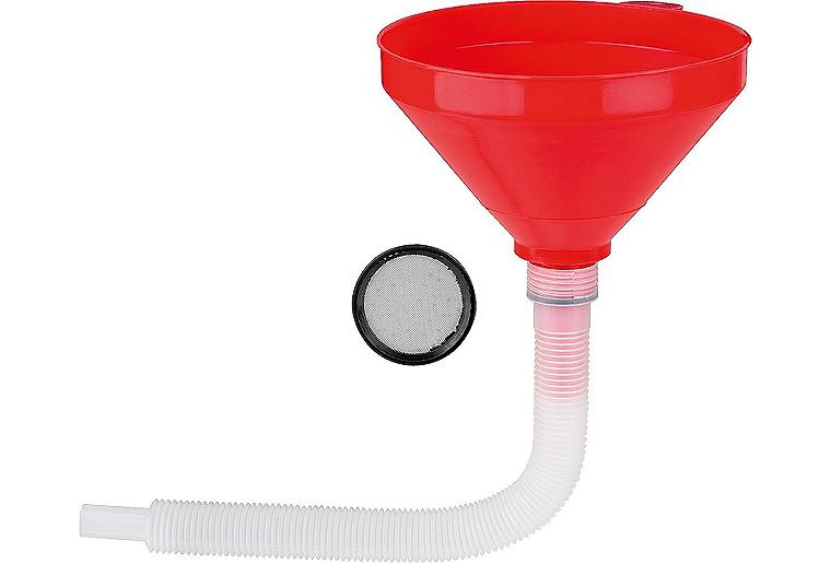 Trichter mit Sieb D=200mm aus Polyethylen, mit flexiblem Auslauf Trichter mit Sieb D=200mm aus Polyethylen, mit flexiblem Auslauf