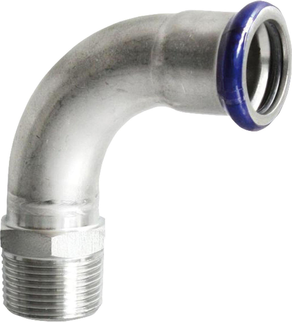 Edelstahl Pressfitting M-Kontur Übergangsbogen 90°, (i/AG), 22mm x DN15 (1/2") Edelstahl Pressfitting M-Kontur Übergangsbogen 90°, (i/AG), 22mm x DN15 (1/2")