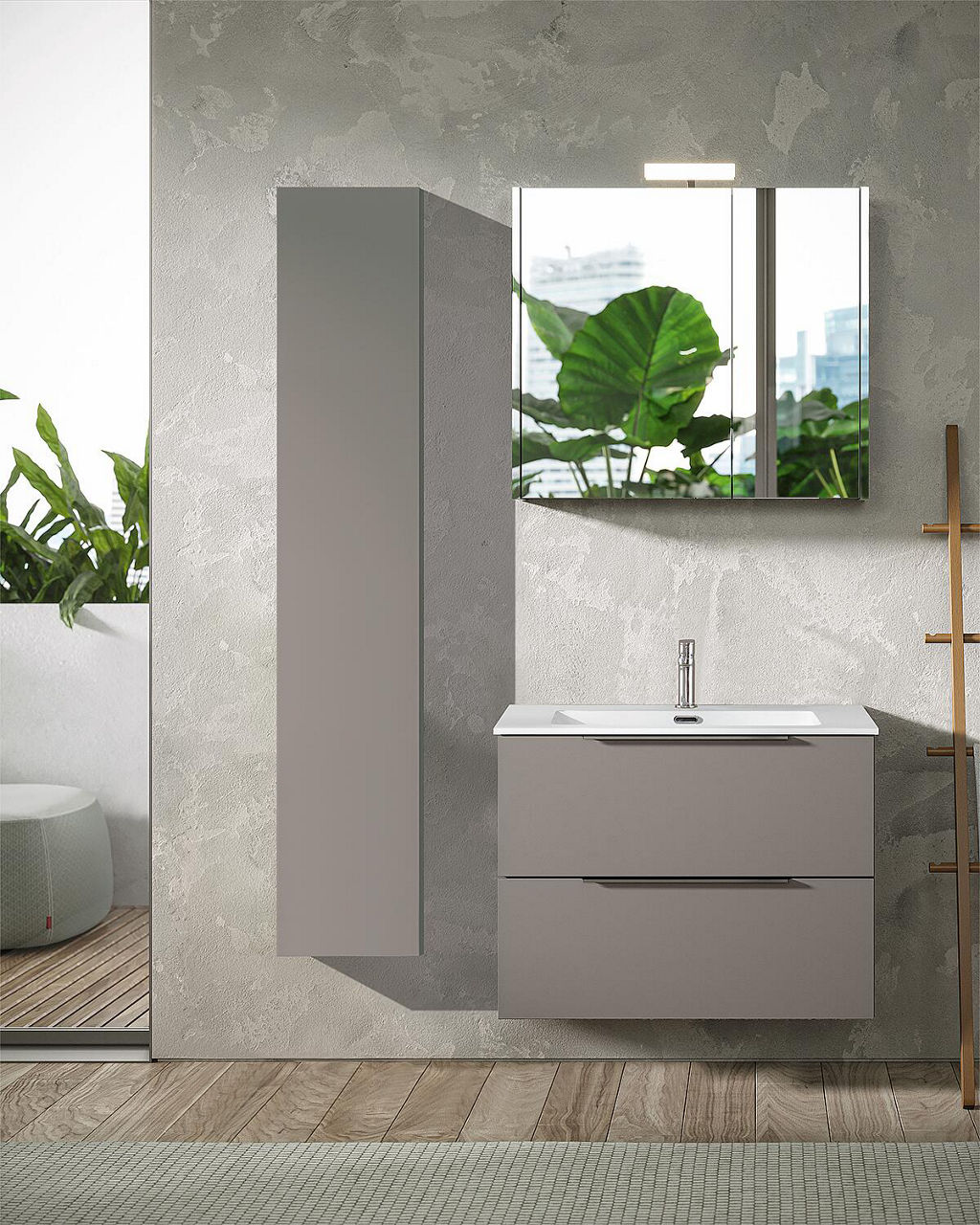 Badmöbel-Set BALI 2.0 Mineralguss WT, London grau lackiert 2 Auszüge Breite 810 mm