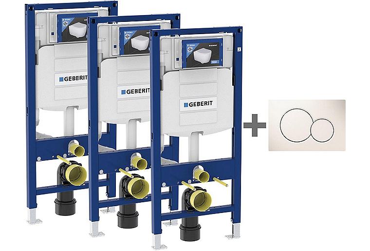 Vorteilspaket 3 x Geberit Duofix für Wand-WC, 1120mm + 1 x Betätigungsplatte Sigma 01, weiß Vorteilspaket 3 x Geberit Duofix für Wand-WC, 1120mm + 1 x Betätigungsplatte Sigma 01, weiß