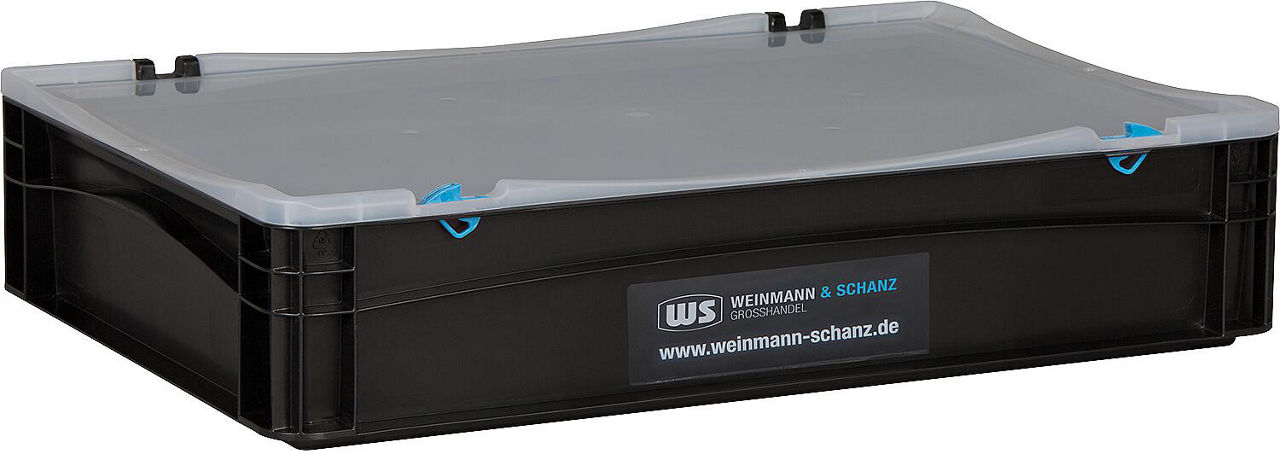 Transportbox WS schwarz 600 x 400 x 137mm mit Klarsichtdeckel