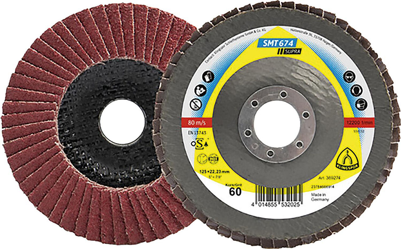 Lamellenschleifteller KLINGSPOR SMT 674 SUPRA CEVOLUTION 125 x 22,23 mm, Korn 60 gerade Lamellenschleifteller KLINGSPOR SMT 674 SUPRA CEVOLUTION 125 x 22,23 mm, Korn 60 gerade