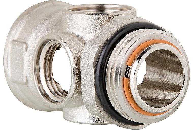 Anschlussstück DN 25 selbstdichtend mit 3 Anschlüssen 1/2" Anschlussstück DN 25 selbstdichtend mit 3 Anschlüssen 1/2"