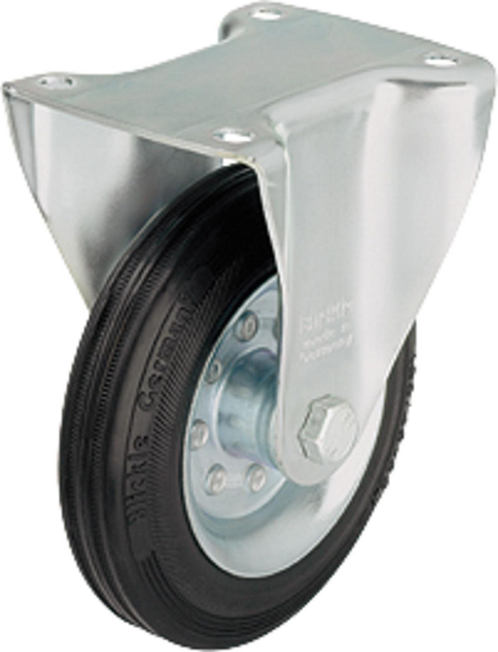 Vollgummi-Bockrolle BE-VE 125R, Tragfähigkeit 100kg, Rad-Ø 125mm, Plattengröße 100x85mm Vollgummi-Bockrolle BE-VE 125R, Tragfähigkeit 100kg, Rad-Ø 125mm, Plattengröße 100x85mm