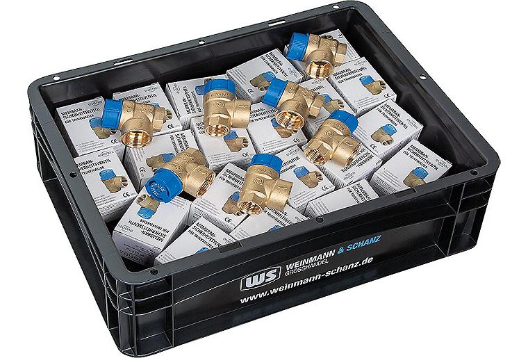 Membran-Sicherheitsventil EVENES DN 15 (1/2"), 6 bar für Trinkwasser, Vorteilspaket, 20x SV inkl. WS-Box Membran-Sicherheitsventil EVENES DN 15 (1/2"), 6 bar für Trinkwasser, Vorteilspaket, 20x SV inkl. WS-Box