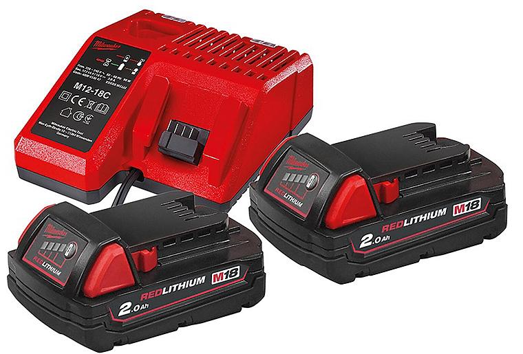 Akku-Set Milwaukee M18NRG-202, 18V mit 2x 2,0 Ah Akkus und Ladegerät