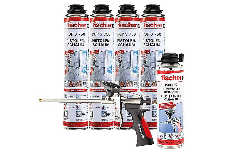 PU-Schaumpaket Fischer inkl. 4 x PU-Schaum, 1 x Reiniger + 1 x Schaumpistole PU-Schaumpaket Fischer inkl. 4 x PU-Schaum, 1 x Reiniger + 1 x Schaumpistole