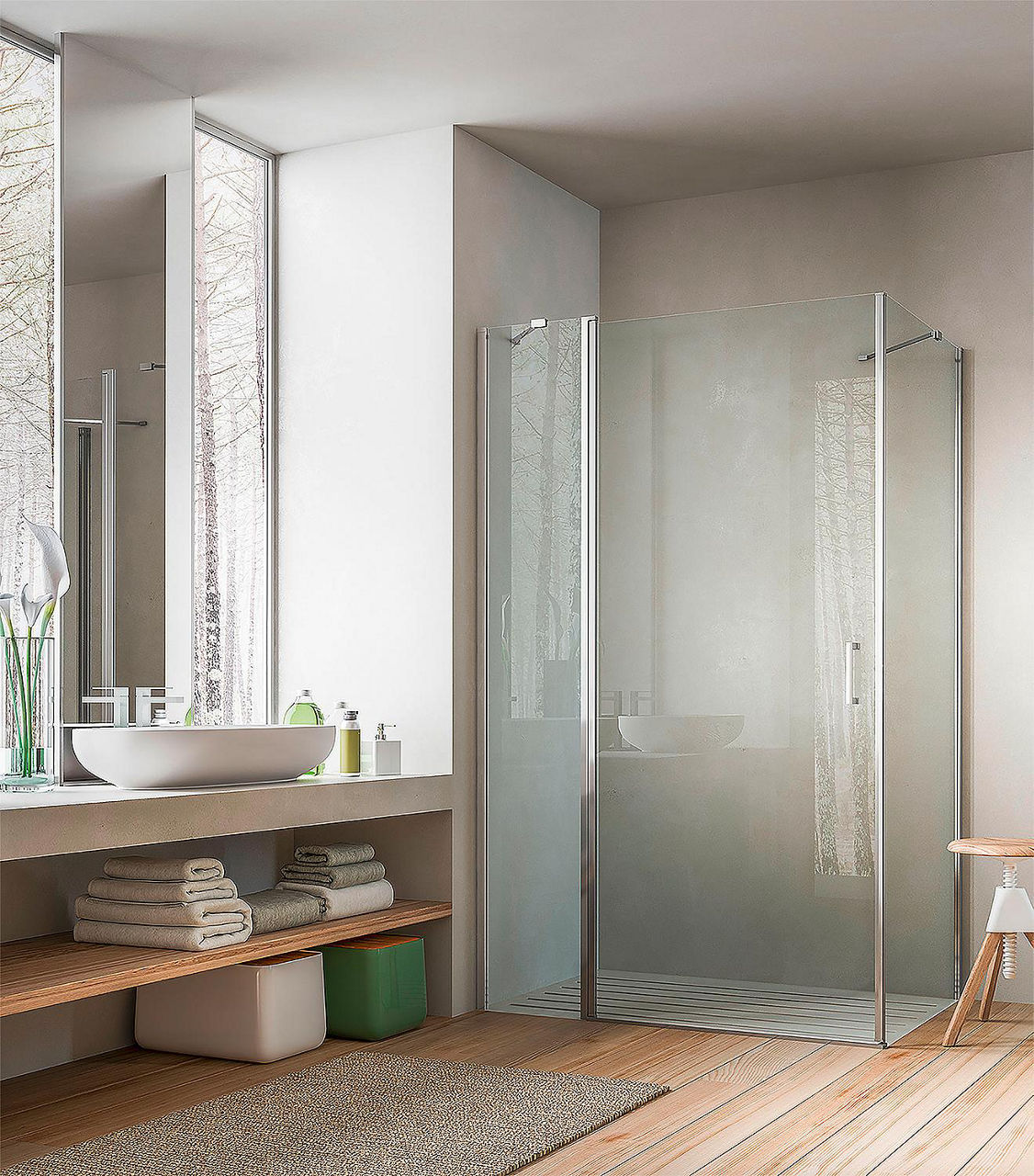 Eck-Duschkabine Eloa 2.0 T.975-990 W.775-790 mm H: 1950 mm 6 mm Glas ETC Dreht. + Fixt u. Seitenw.
