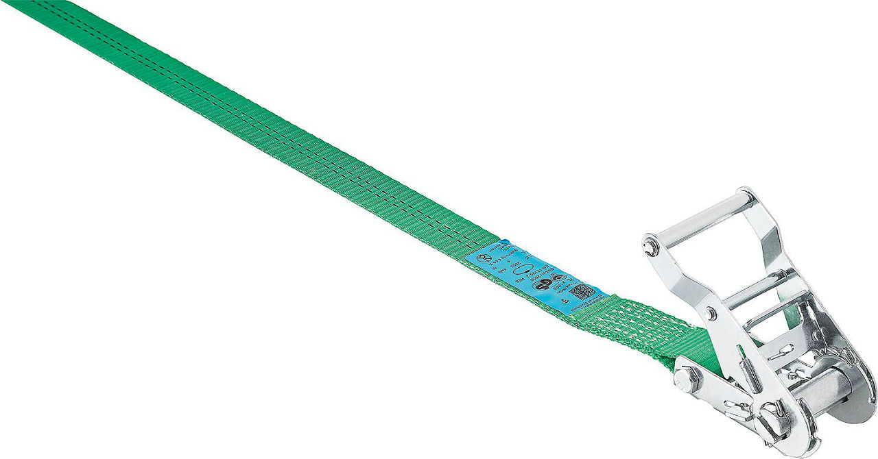 Verzurrgurt, Einteilig, Typ 2000 DIN EC 12195-2 Grün, Gurt 35 mm, Länge 6,0 mtr. Verzurrgurt, Einteilig, Typ 2000 DIN EC 12195-2 Grün, Gurt 35 mm, Länge 6,0 mtr.