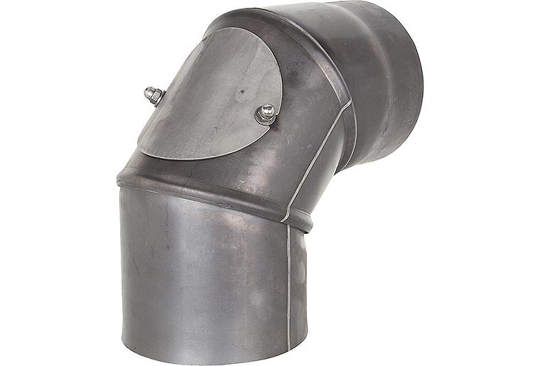 Rauchrohrbogen DN 160,stahl blank mit Reinigungstür, 2,0mm Wandstärke, 0-90°