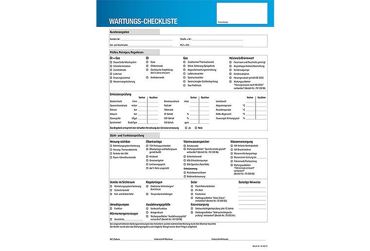 Block mit Wartungs-Checkliste 25 Blatt mit Durchschlag Block mit Wartungs-Checkliste 25 Blatt mit Durchschlag
