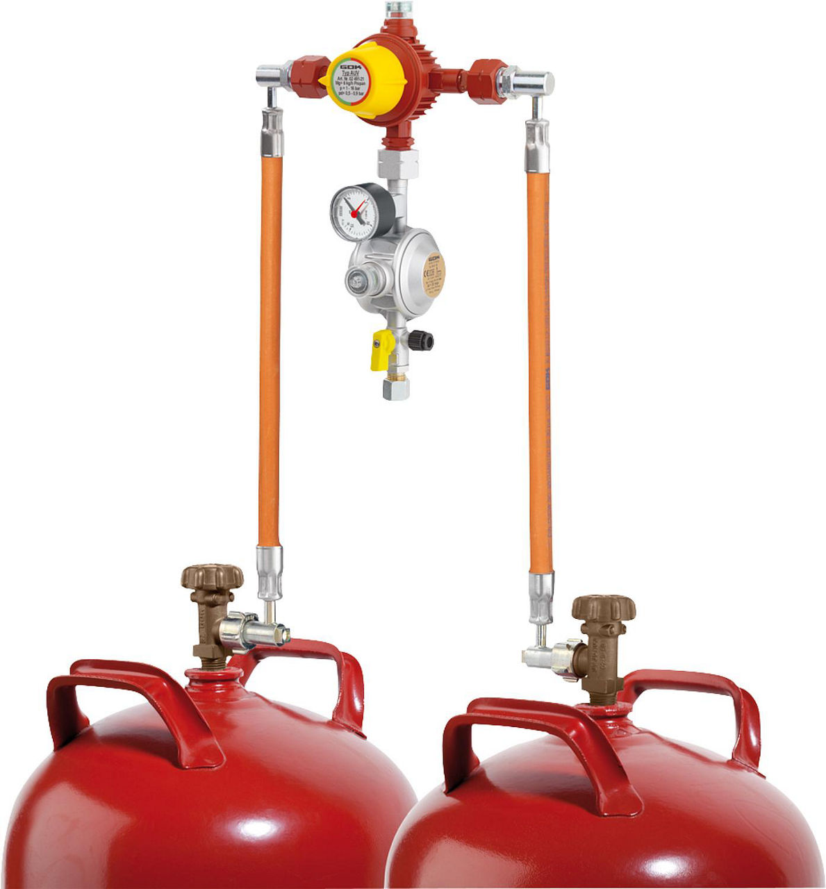 2-Flaschenanlage mit automat. Umschalteinrichtung, PS 16 bar, 1,5 kg/h 50 mbar, KF x RVS 10 2-Flaschenanlage mit automat. Umschalteinrichtung, PS 16 bar, 1,5 kg/h 50 mbar, KF x RVS 10
