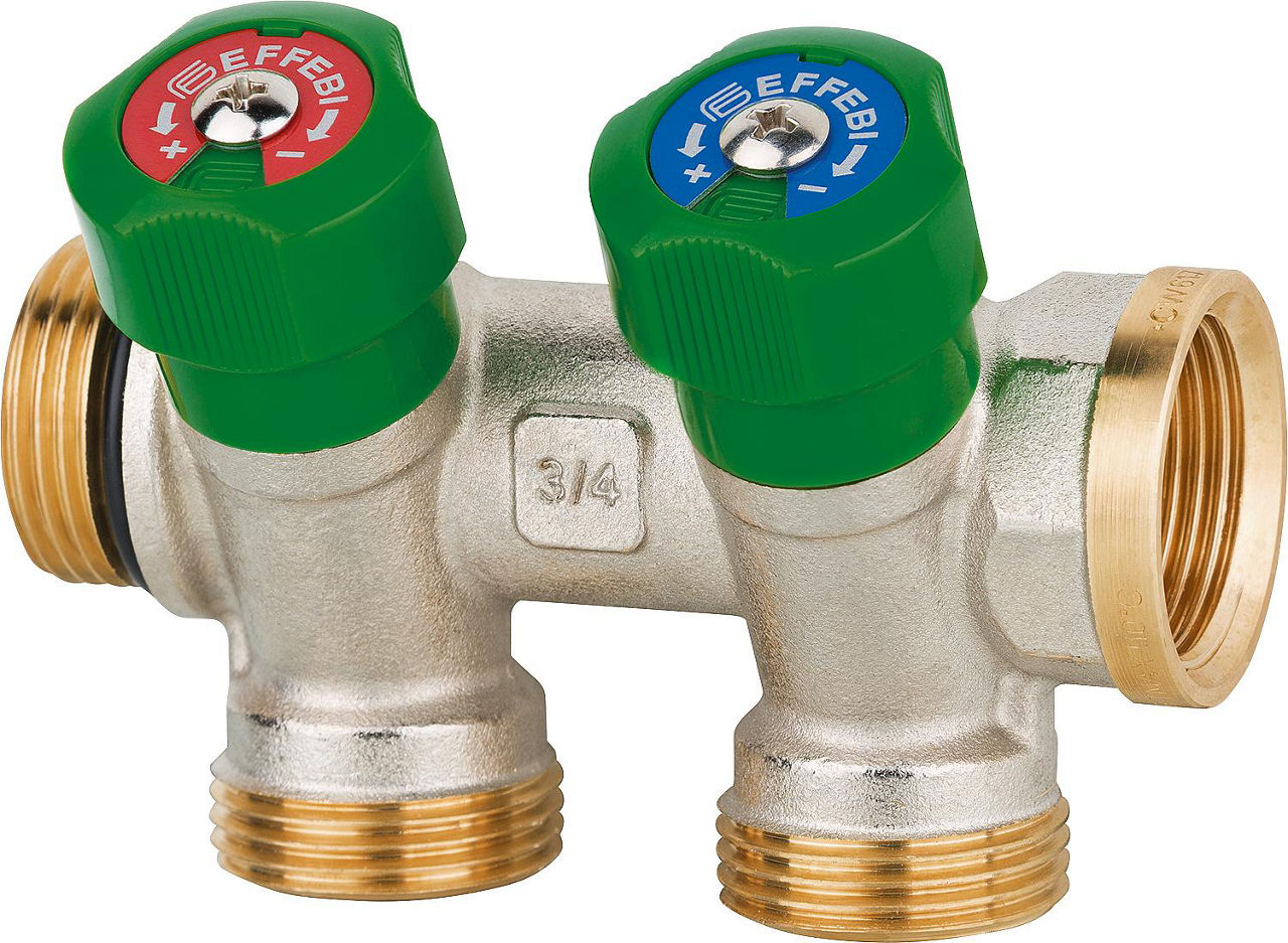 Trinkwasserverteiler 2-fach DN15 (1/2"), PN16 flachdichtend Trinkwasserverteiler 2-fach DN15 (1/2"), PN16 flachdichtend