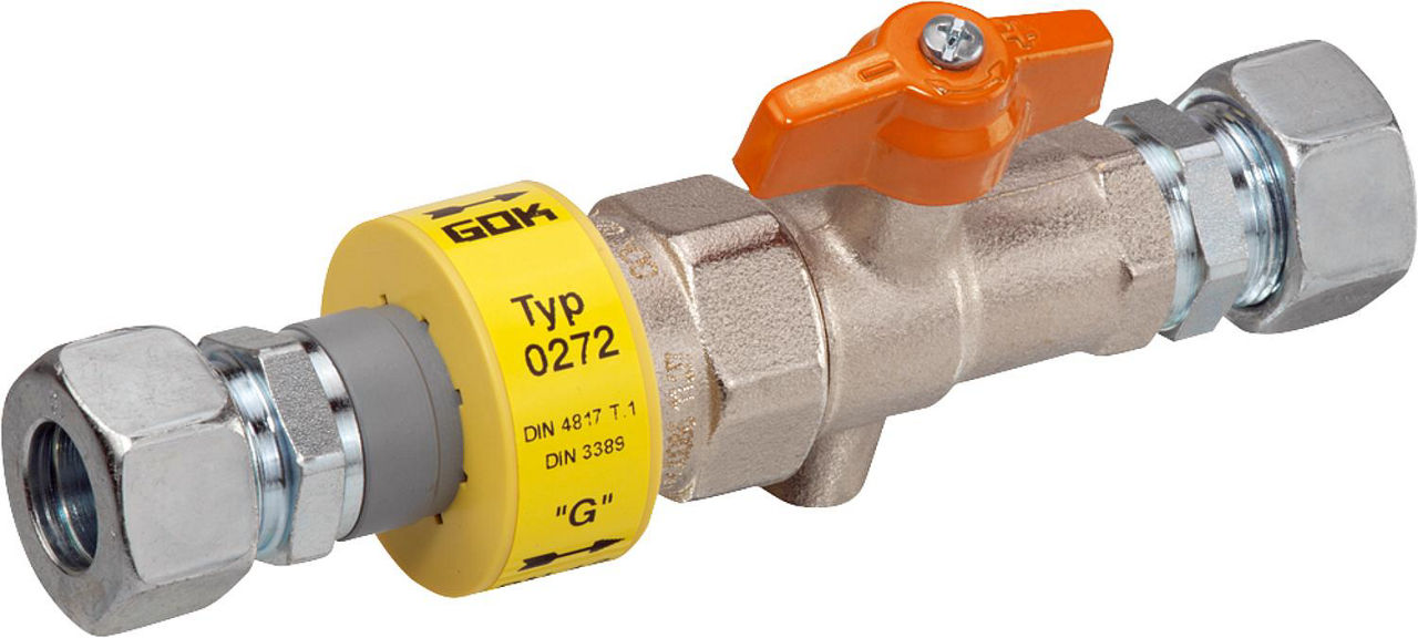 Kugelhahn mit Isolierstück und TSV PN 4, bds. 1/2" Kugelhahn mit Isolierstück und TSV PN 4, bds. 1/2"