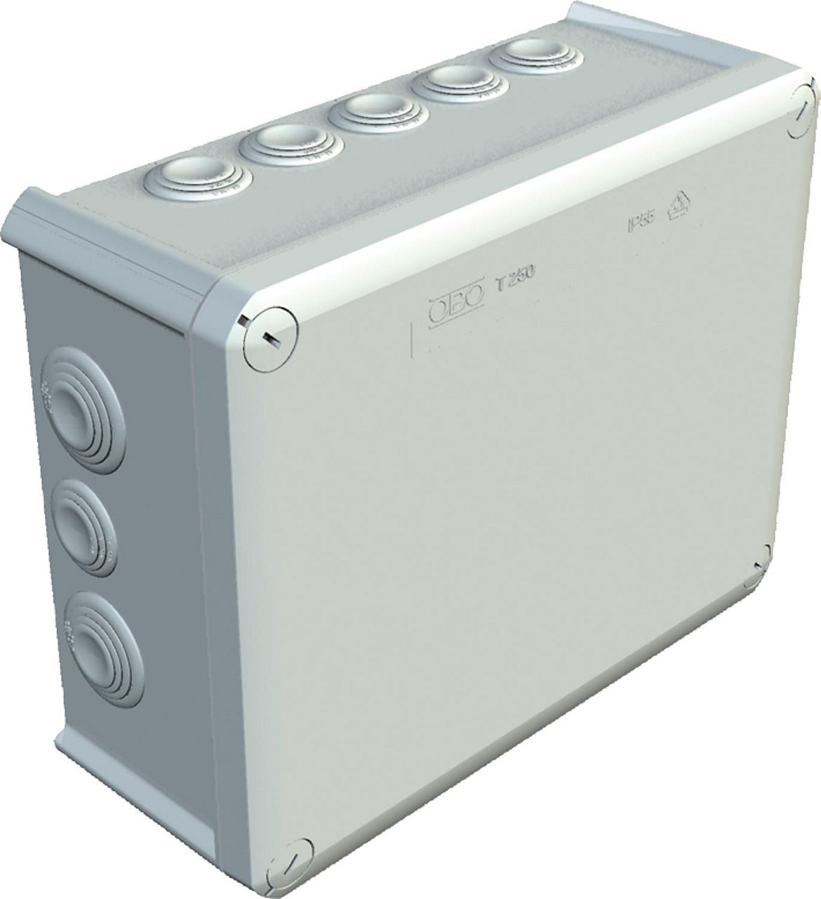 Abzweigkasten Thermoplast, 9 x M25 + 7 x M32, IP 66 Typ T 250, lichtgrau / 1 Stk.