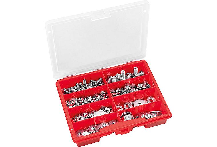 Sortimentskoffer gemischt: DIN933 + DIN934 + DIN125 + DIN9021, 242-teilig