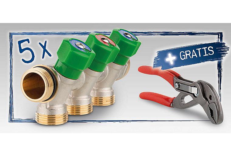 Aktionspaket Trinkwasserverteiler 4-fach DN20(3/4"),PN16+Gratis Wasserpumpenzange KNIPEX Cobra®, Länge 125mm Aktionspaket Trinkwasserverteiler 4-fach DN20(3/4"),PN16+Gratis Wasserpumpenzange KNIPEX Cobra®, Länge 125mm