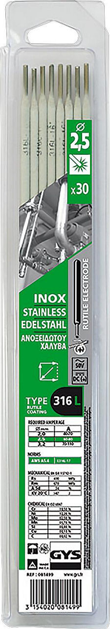 Edelstahl-Elektroden - 316 L - Ø 2,5 mm - Blister VPE 30