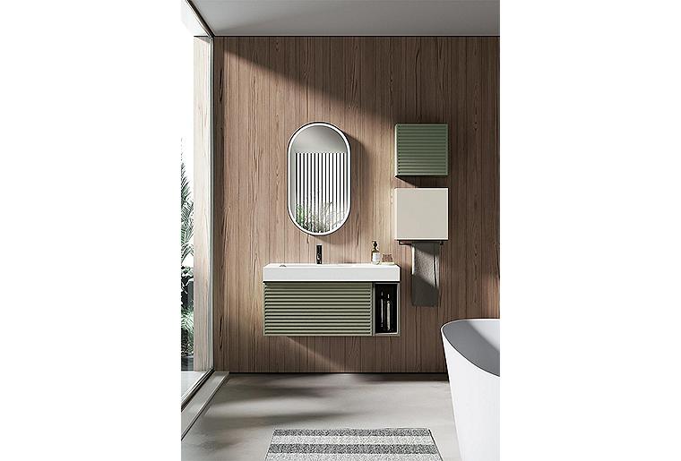 Badmöbel-Set Blies Carbon Grau mit LED Spiegel, offenes Regal und WT