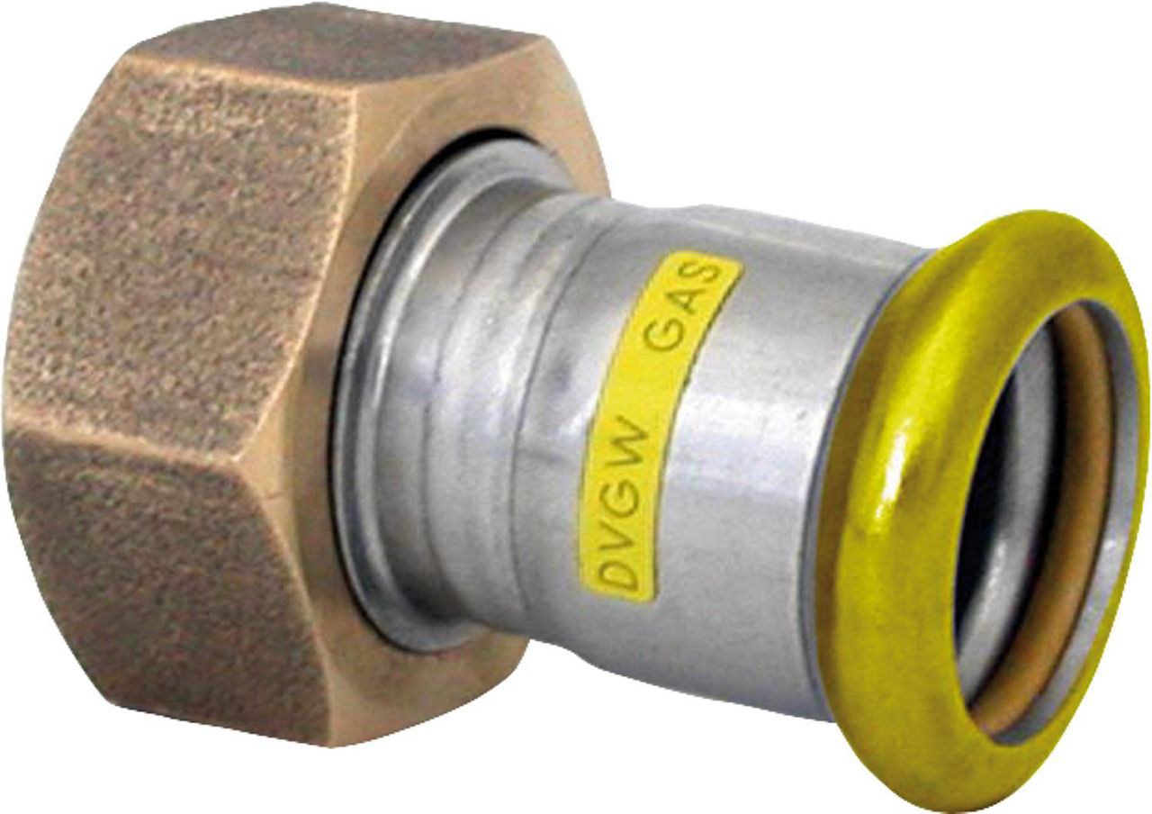 Edelstahl Pressfitting Gas Anschlussverschr. M-Kontur mit HNBR-Dichtung, 54 x 23/8