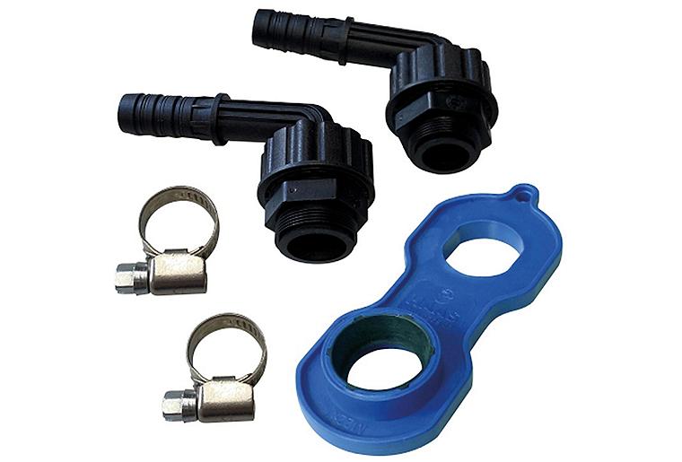 Zapfadapter-Set für Wasserhähne, M22 x DN20(3/4") und M24 x DN20(3/4"), mit zwei Schlauchschellen und Perlstrahlregler-Schlüssel Zapfadapter-Set für Wasserhähne, M22 x DN20(3/4") und M24 x DN20(3/4"), mit zwei Schlauchschellen und Perlstrahlregler-Schlüssel