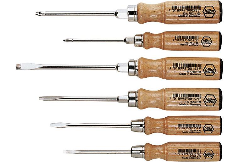 Holz Schlitz/Pozidriv-Schrdreher set, 6-tlg. Rundklinge mit Sechskantansatz Typ 162 ZK6 SO
