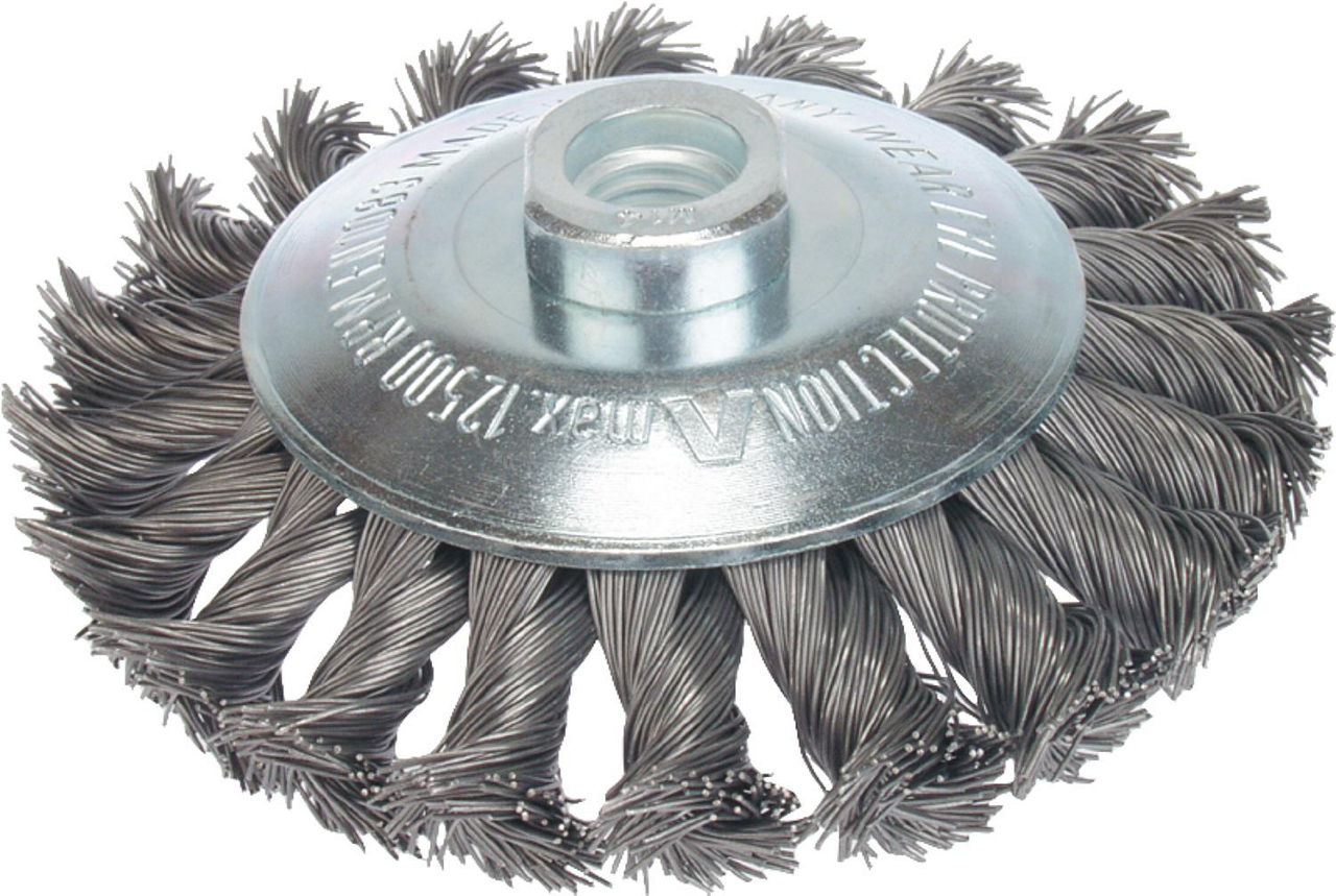 Kegelbürste gezopft Stahldraht 0,50 mm 100 mm x M 14 x 2,0 Kegelbürste gezopft Stahldraht 0,50 mm 100 mm x M 14 x 2,0