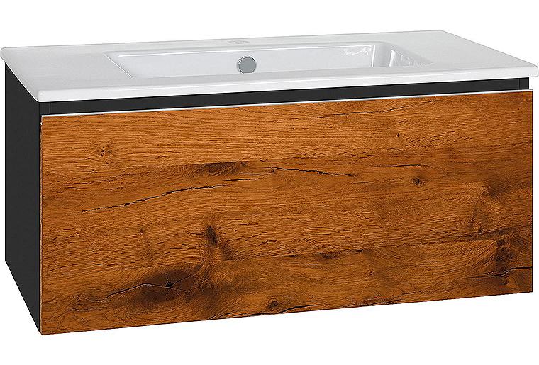 WTU + Keramik-WT ELA Korpus schwarz smt - Front Eiche Furnier dunkel, 910x420x510 mm WTU + Keramik-WT ELA Korpus schwarz smt - Front Eiche Furnier dunkel, 910x420x510 mm