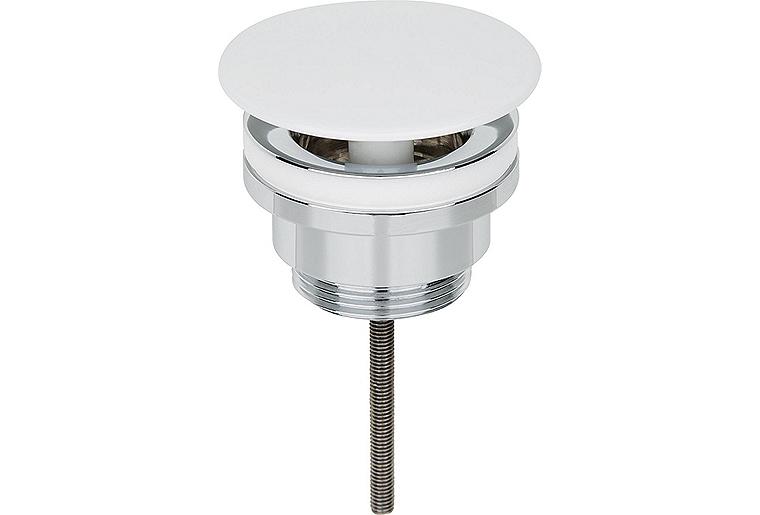 Schaftventil Messing verchromt DN32 (1 1/4"), mit feststeh. Abdeckp. weiss lackiert L:0-70mm Schaftventil Messing verchromt DN32 (1 1/4"), mit feststeh. Abdeckp. weiss lackiert L:0-70mm