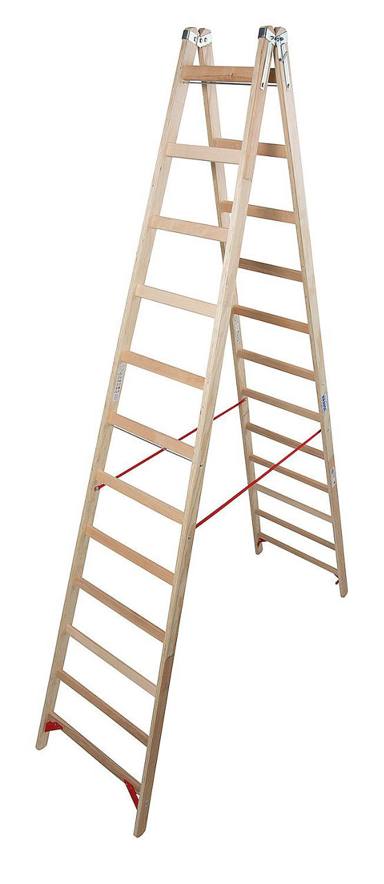 Sprossen-Doppelleiter Holz Arb.Höhe 4,54 Standhöhe 2,54 Länge 3,20 Stufen 2x12 Sprossen-Doppelleiter Holz Arb.Höhe 4,54 Standhöhe 2,54 Länge 3,20 Stufen 2x12