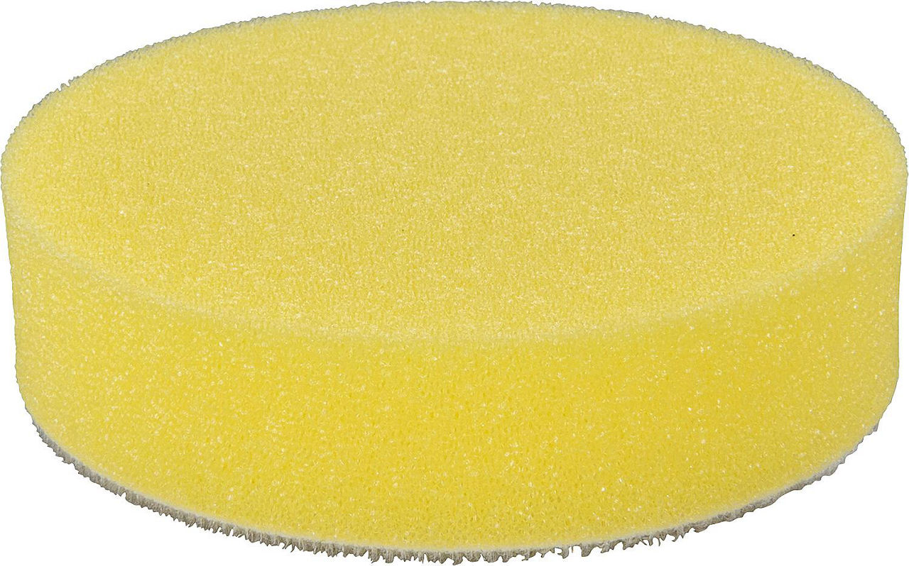 Mittelporiger Polierschwamm mit Klettaufnahme, gelb, Ø 80 mm Mittelporiger Polierschwamm mit Klettaufnahme, gelb, Ø 80 mm