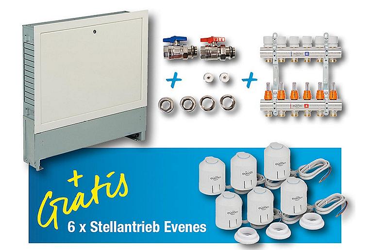 Fußbodenheizungsverteilerset für 6 Heizkreise + Gratiszugabe