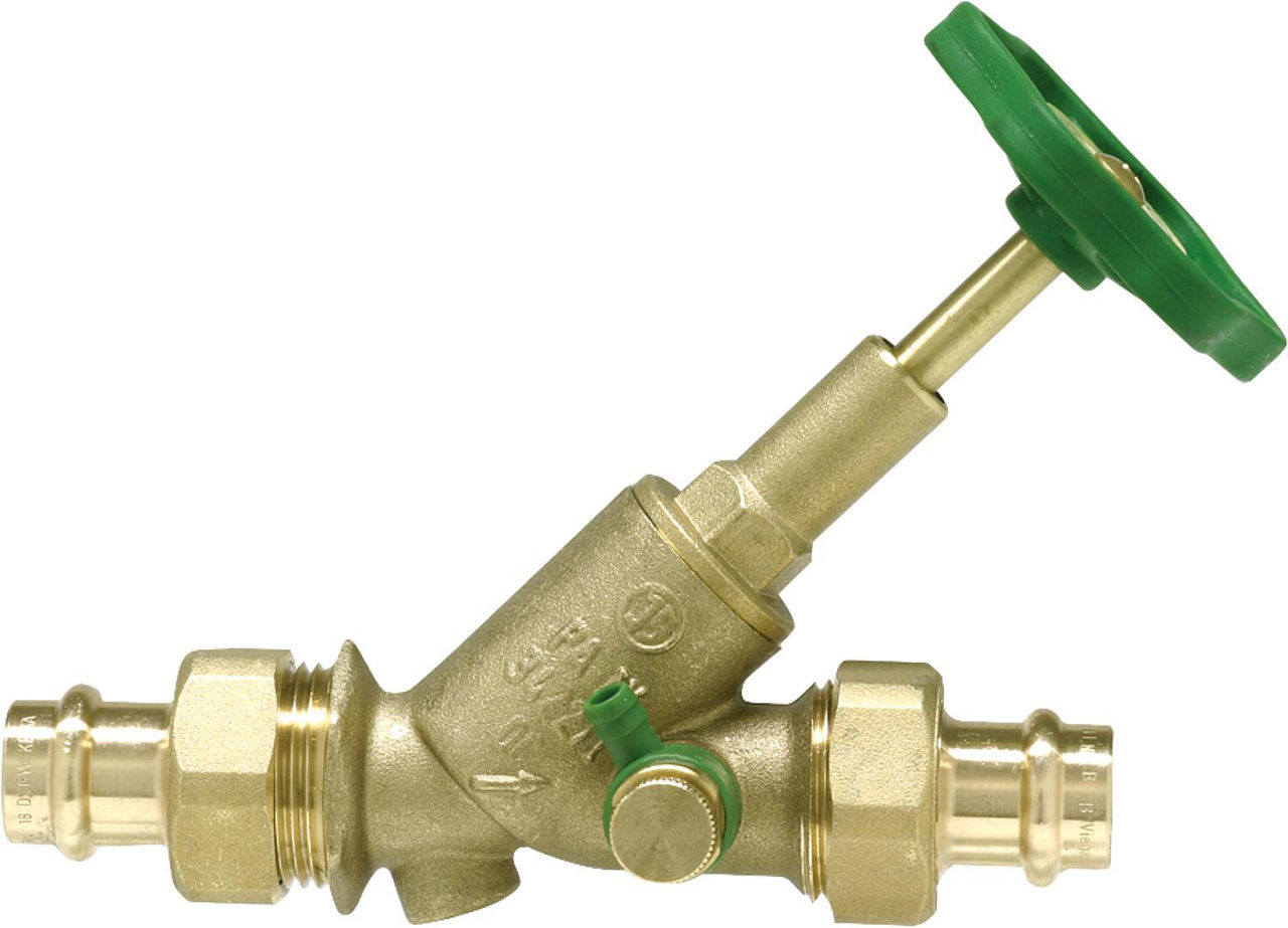 Freistromventil mit Pressverschraubung V-Kontur DN 20/22mm steigende Spindel Entleerung Freistromventil mit Pressverschraubung V-Kontur DN 20/22mm steigende Spindel Entleerung