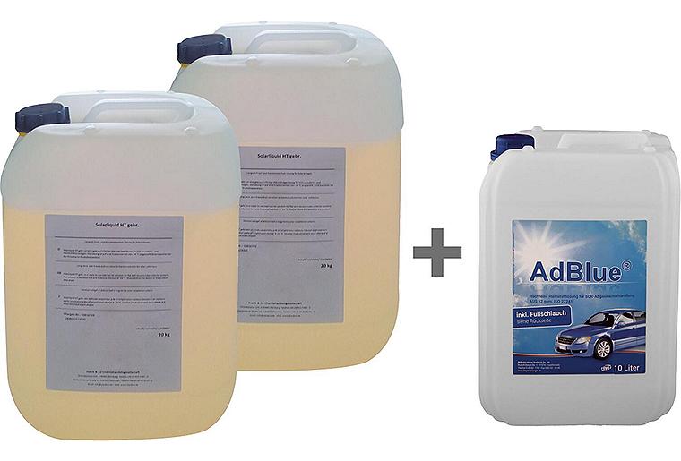 Vorteilspaket 2x Solar-Wärmeträgerflüssigkeit Typ HT, 20 kg + AdBlue® 10l Kanister (inkl. Ausgießer) Vorteilspaket 2x Solar-Wärmeträgerflüssigkeit Typ HT, 20 kg + AdBlue® 10l Kanister (inkl. Ausgießer)