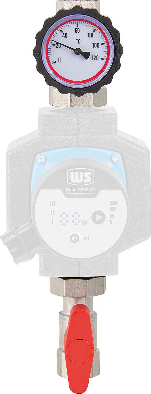 Vorlaufset Easyflow R11/4"xF1" Thermometerlkugelh.mit SKB Flanschkugelhahn ohne Isolierung