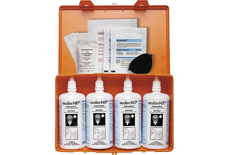 Oculav-Nit-Box mit 4 Flaschen Oculav-Nit Sterillösung und Soforttest f. Augenverletzung Oculav-Nit-Box mit 4 Flaschen Oculav-Nit Sterillösung und Soforttest f. Augenverletzung