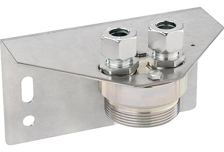 Halterung für 1-Stutzen Gaszähler G2,5-G4-G6 2"a x 1/2"i, 180° drehbar Halterung für 1-Stutzen Gaszähler G2,5-G4-G6 2"a x 1/2"i, 180° drehbar
