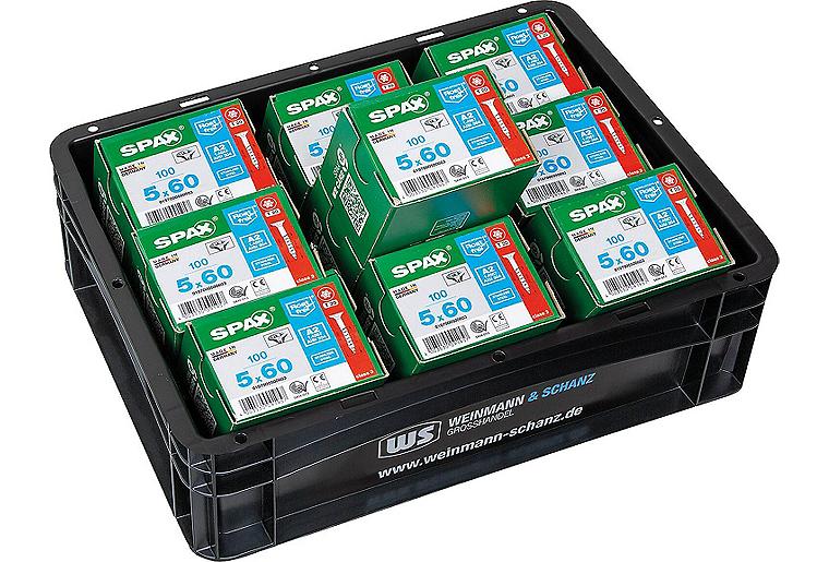 Vorteilspaket WS + SPAX®, Senkkopfschrauben Edelstahl A2 Teilgewinde ø 5,0 x 60 mm, 1000 Stück + gratis WS BOX Vorteilspaket WS + SPAX®, Senkkopfschrauben Edelstahl A2 Teilgewinde ø 5,0 x 60 mm, 1000 Stück + gratis WS BOX