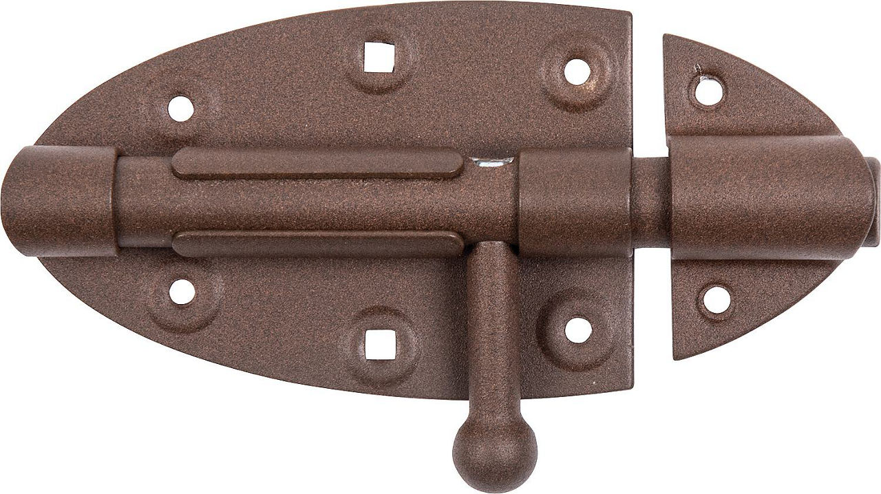 Bolzenriegel DURAVIS® 112 x 72 ⌀ 16 mm, mit flachem Griff, Material: Stahl, blau verzinkt, Oberfläche: rostbraun Bolzenriegel DURAVIS® 112 x 72 ⌀ 16 mm, mit flachem Griff, Material: Stahl, blau verzinkt, Oberfläche: rostbraun