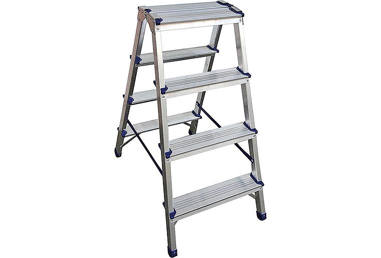 Stufen-Doppel-Leiter Siedra 2x4 Stufen, Stufenbreite 80mm Höhe 0,85m, Arbeitshöhe 2,40m Stufen-Doppel-Leiter Siedra 2x4 Stufen, Stufenbreite 80mm Höhe 0,85m, Arbeitshöhe 2,40m