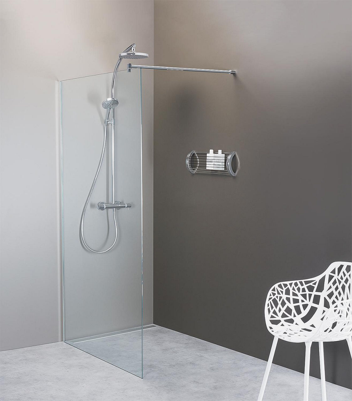 Walk-In Glasduschwand Ennai mit Wandprofil + Stabi.-Stange rund 680x2000x8 mm ESG mit ETC alu glänzend Walk-In Glasduschwand Ennai mit Wandprofil + Stabi.-Stange rund 680x2000x8 mm ESG mit ETC alu glänzend