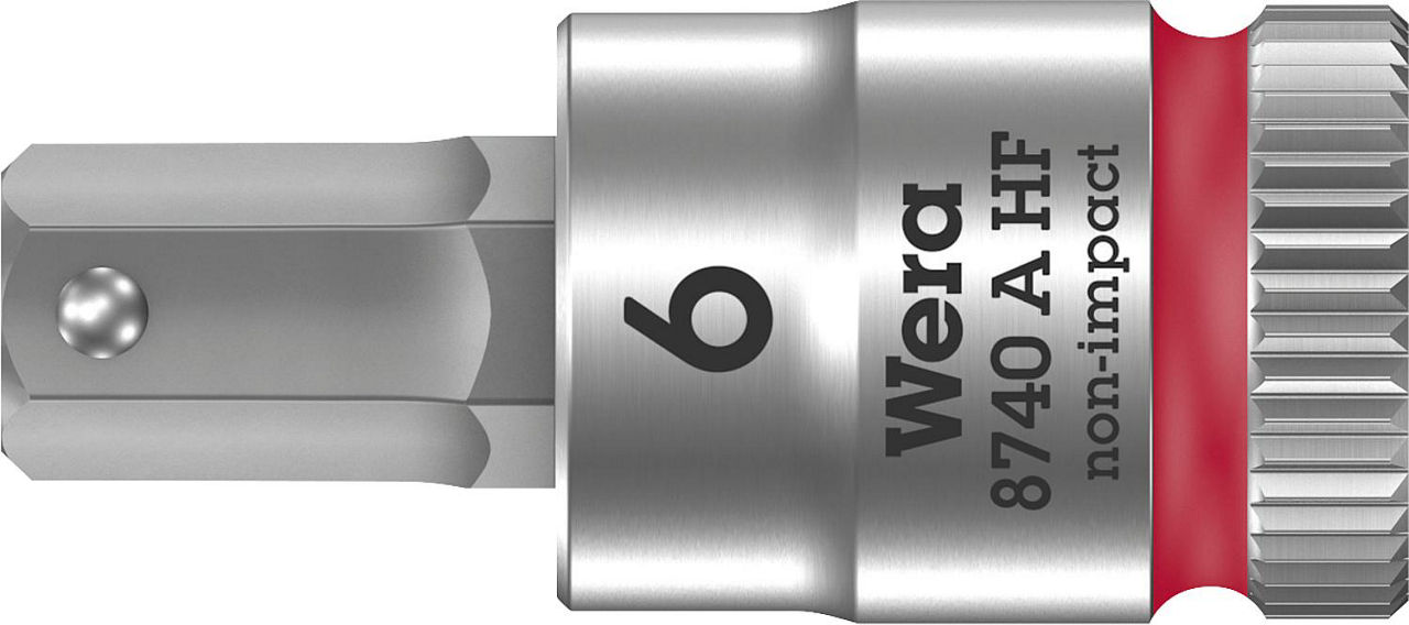 Innensechskant-Steckschlüsseleinsatz Wera 8740 A HF Bitnuss mit 1/4"-Antrieb, metrisch, kurz, mit Haltefunktion, SW 6,0 x 28 mm