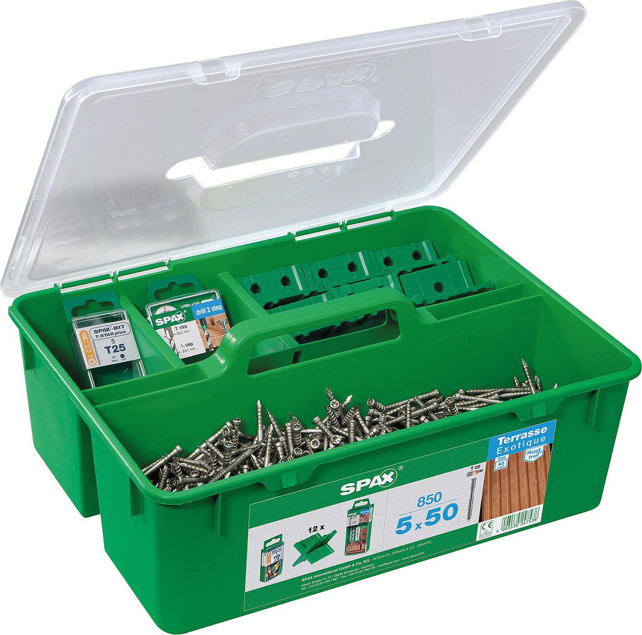 Zylinderkopfschraubenset Spax Edelstahl A2 850 Stück Ø5,0x50mm, Green Box Zylinderkopfschraubenset Spax Edelstahl A2 850 Stück Ø5,0x50mm, Green Box