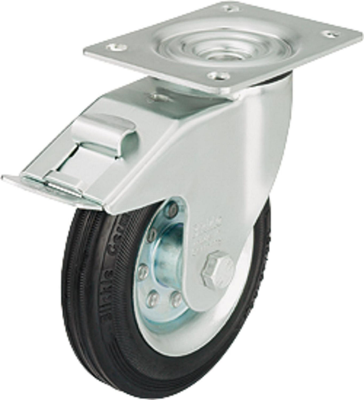 Vollgummilenkrolle m. Feststeller LE-VE 80R-FI,Tragfähigkeit 50kg, Rad-Ø 80mm,Plattengröße 100x85mm Vollgummilenkrolle m. Feststeller LE-VE 80R-FI,Tragfähigkeit 50kg, Rad-Ø 80mm,Plattengröße 100x85mm