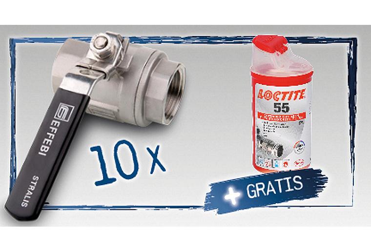 Aktionspaket 10x Edelstahlkugelhahn DN25 (1")+ 1x Gewindedichtfaden LOCTITE 55, 160m Aktionspaket 10x Edelstahlkugelhahn DN25 (1")+ 1x Gewindedichtfaden LOCTITE 55, 160m
