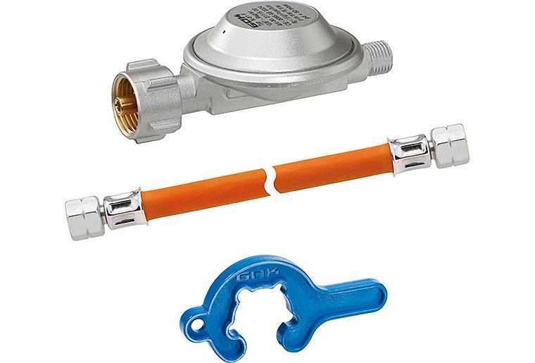 Einflaschenanlage für Kleinflaschen, Typ EN61, KLF x G1/4" LH-ÜWM, 50 mbar, 1,5 kg/h Einflaschenanlage für Kleinflaschen, Typ EN61, KLF x G1/4" LH-ÜWM, 50 mbar, 1,5 kg/h