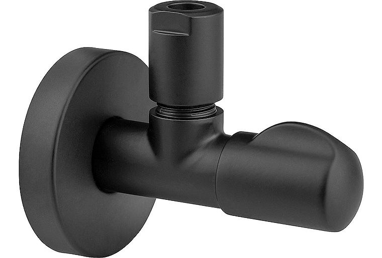 Design-Eckventil DN15 (1/2") Farbe: schwarz matt mit ELB 10mm Design-Eckventil DN15 (1/2") Farbe: schwarz matt mit ELB 10mm