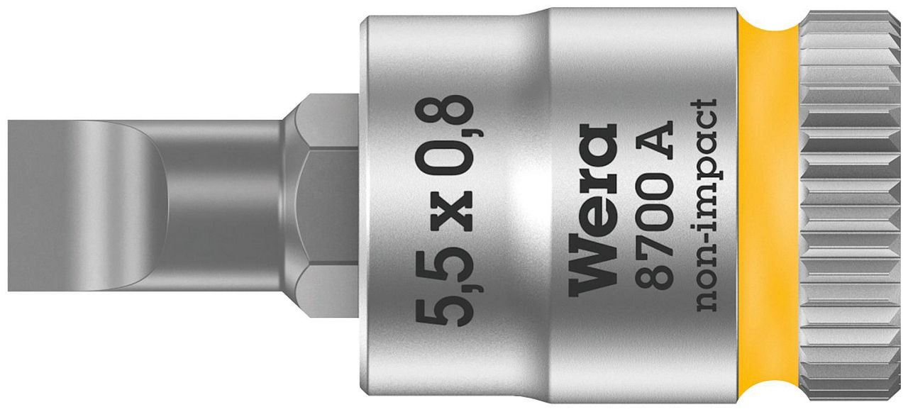 Schlitz-Steckschlüsseleinsatz Wera 8700 A FL Bitnuss mit 1/4"-Antrieb, metrisch, kurz, SL5,5 x 0,8 x 28 mm